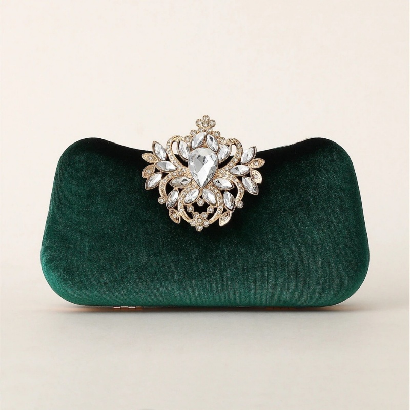 Women Bags Gold - Dark Green Velvet Clutch Bag Luxury