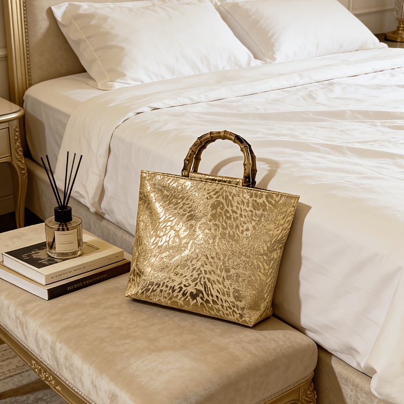 Women Bags Gold - Light luxury metallic gold jacquard leaf