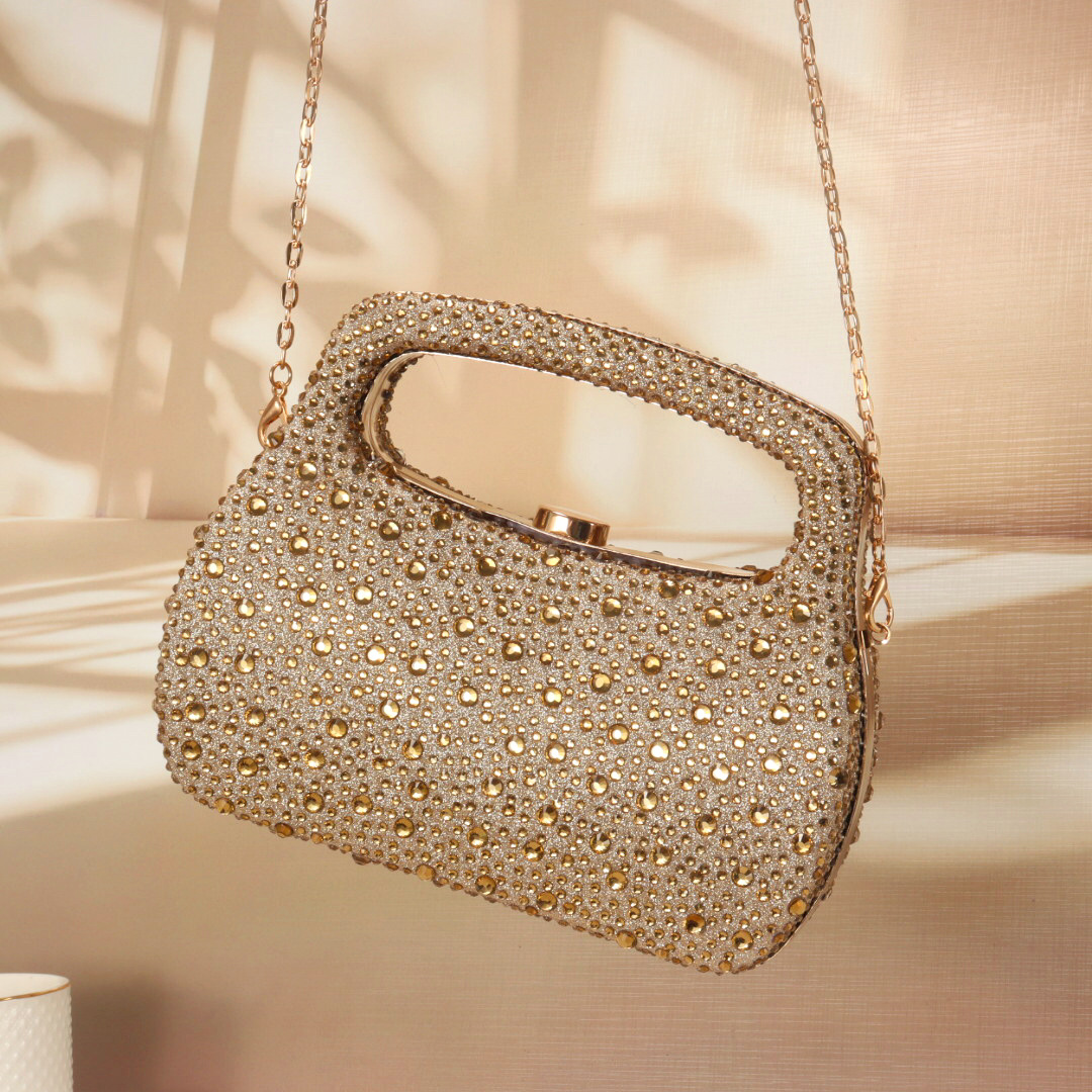 Women Bags Gold - Gold glitter luxury hot diamond rhinestone
