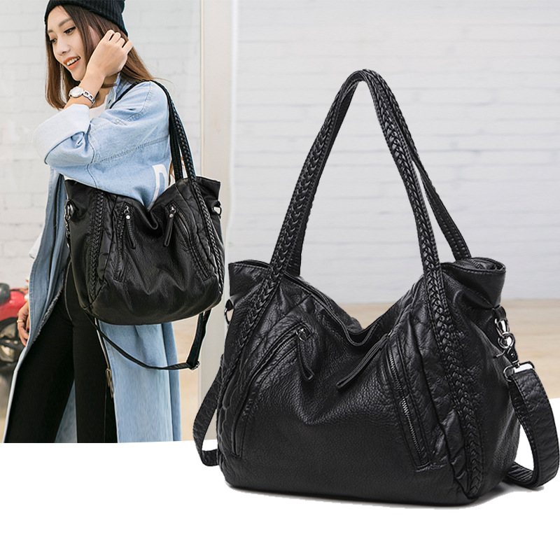 Hobo Bag Slouchy - SHELKSBAG Black Soft Leather Shoulder Bags