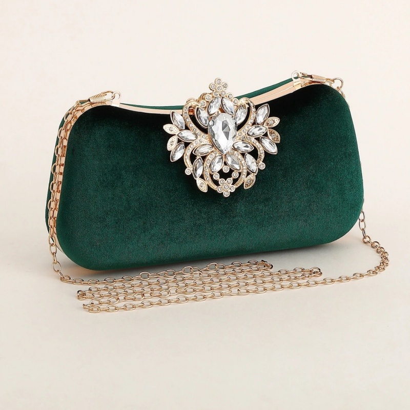 Dark Green Velvet Clutch Bag L - Women Bags Gold ulasan dan harga