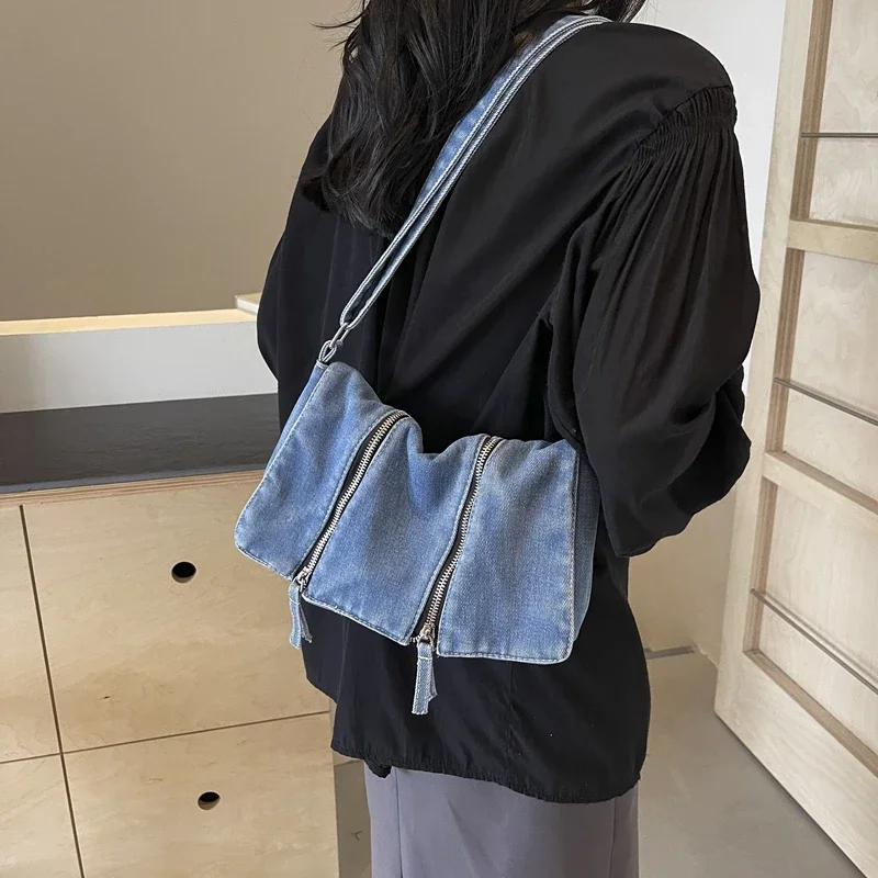 Solid Zipper Denim Versatile S - Women'S Bags New Look ulasan dan harga