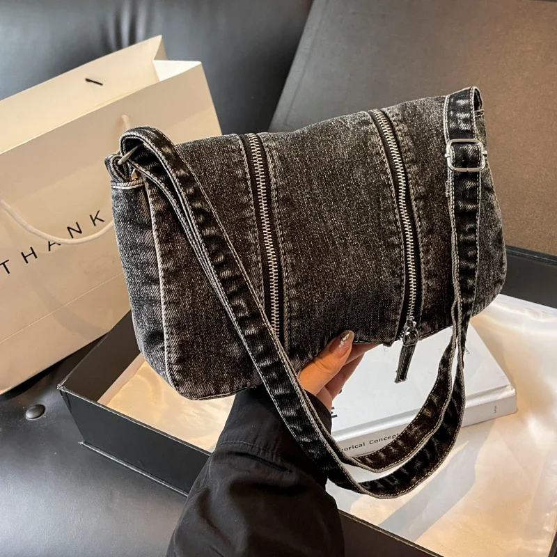 Solid Zipper Denim Versatile S - Women'S Bags New Look ulasan dan harga