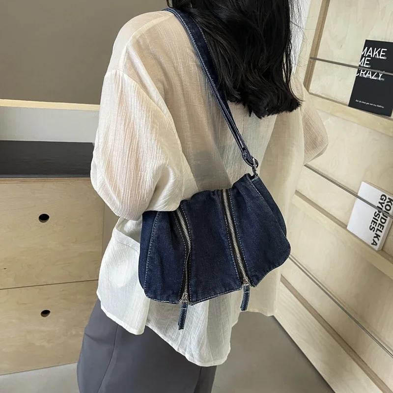 Solid Zipper Denim Versatile S - Women'S Bags New Look ulasan dan harga