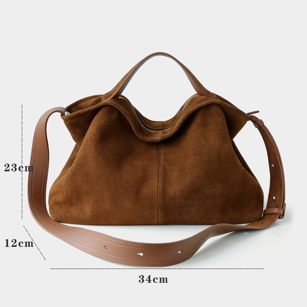Genuine Leather Suede Tote Bag - Hobo Bag Slouchy ulasan dan harga