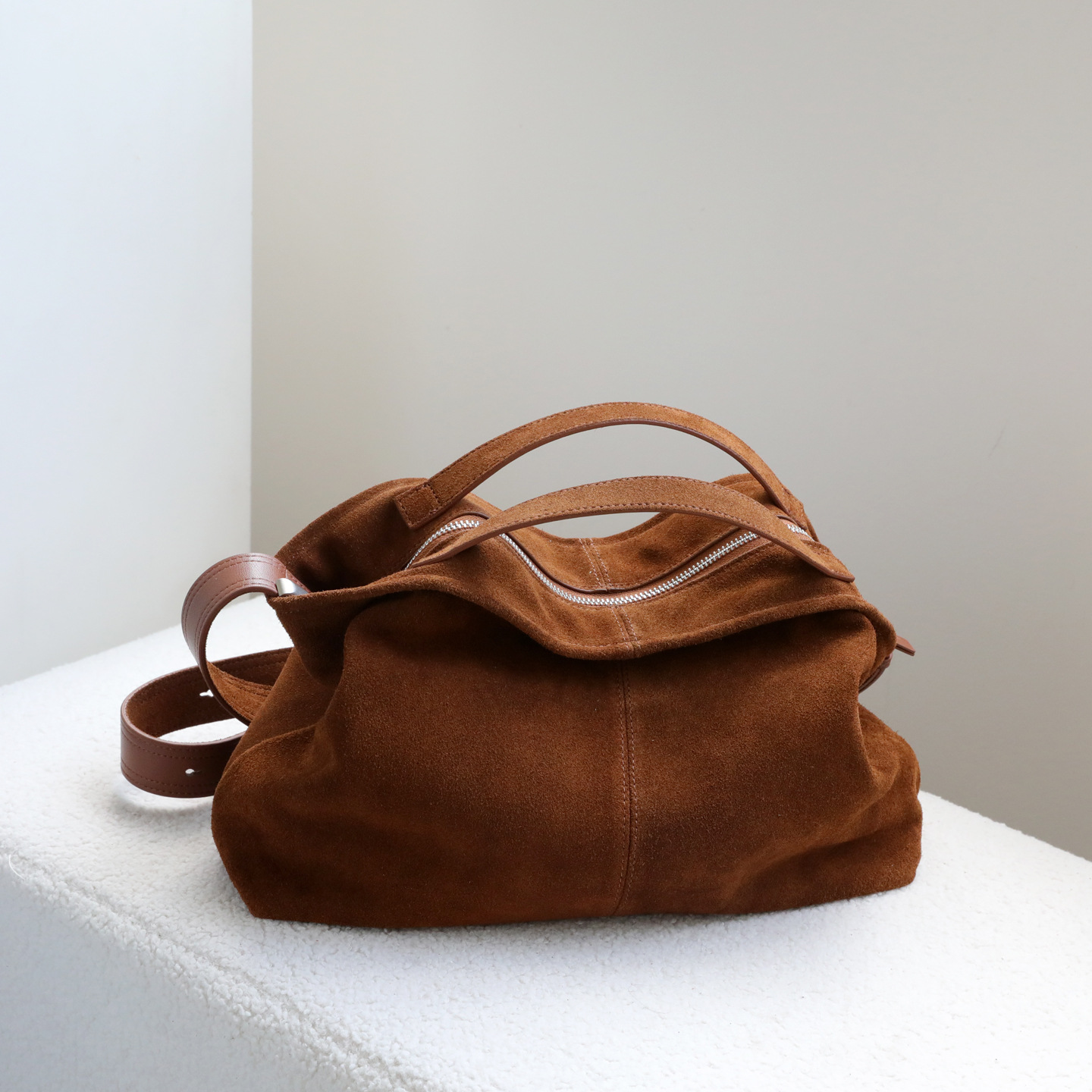 Genuine Leather Suede Tote Bag - Hobo Bag Slouchy ulasan dan harga