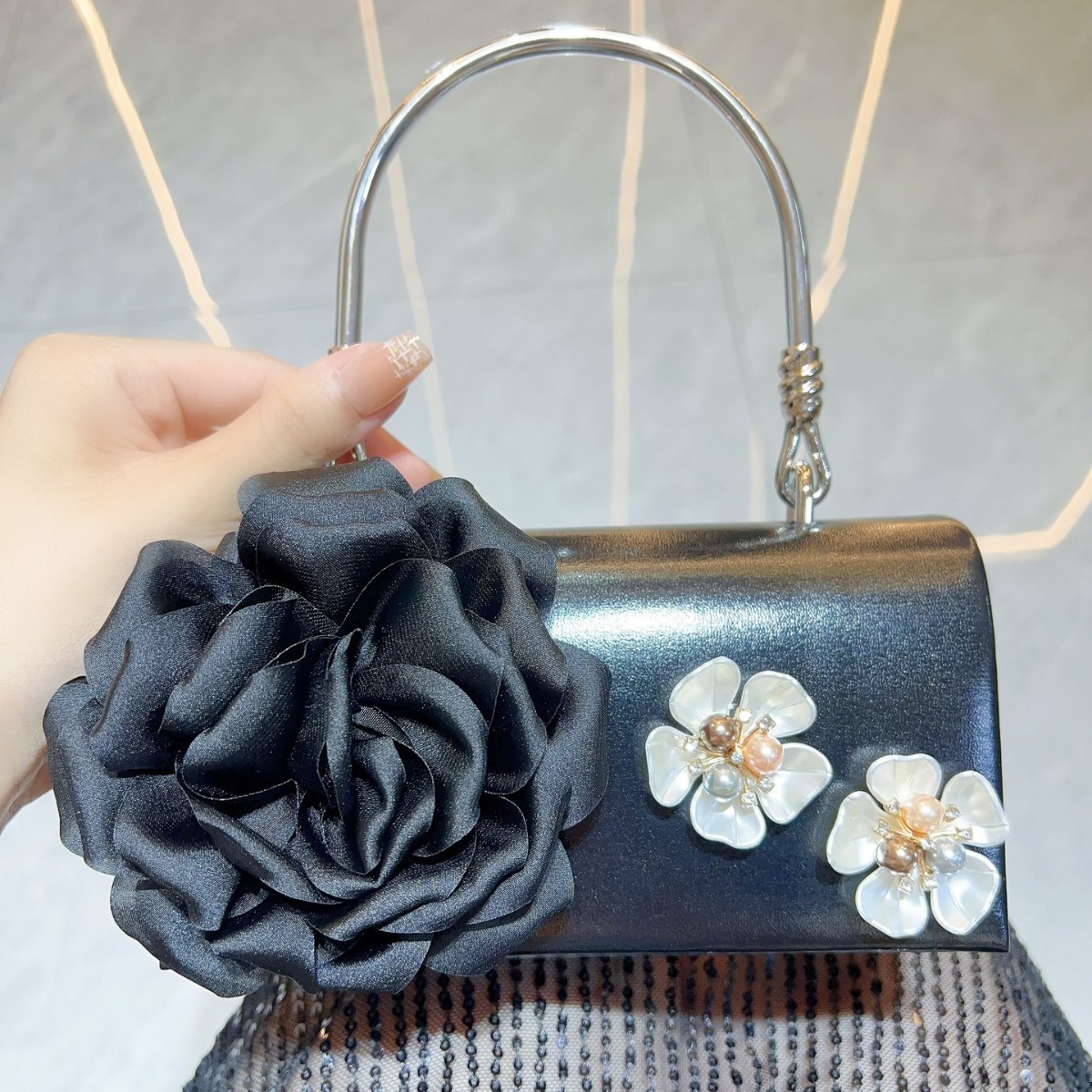 Luxury Gold 3D Flower Clutch B - Women Bags Gold ulasan dan harga