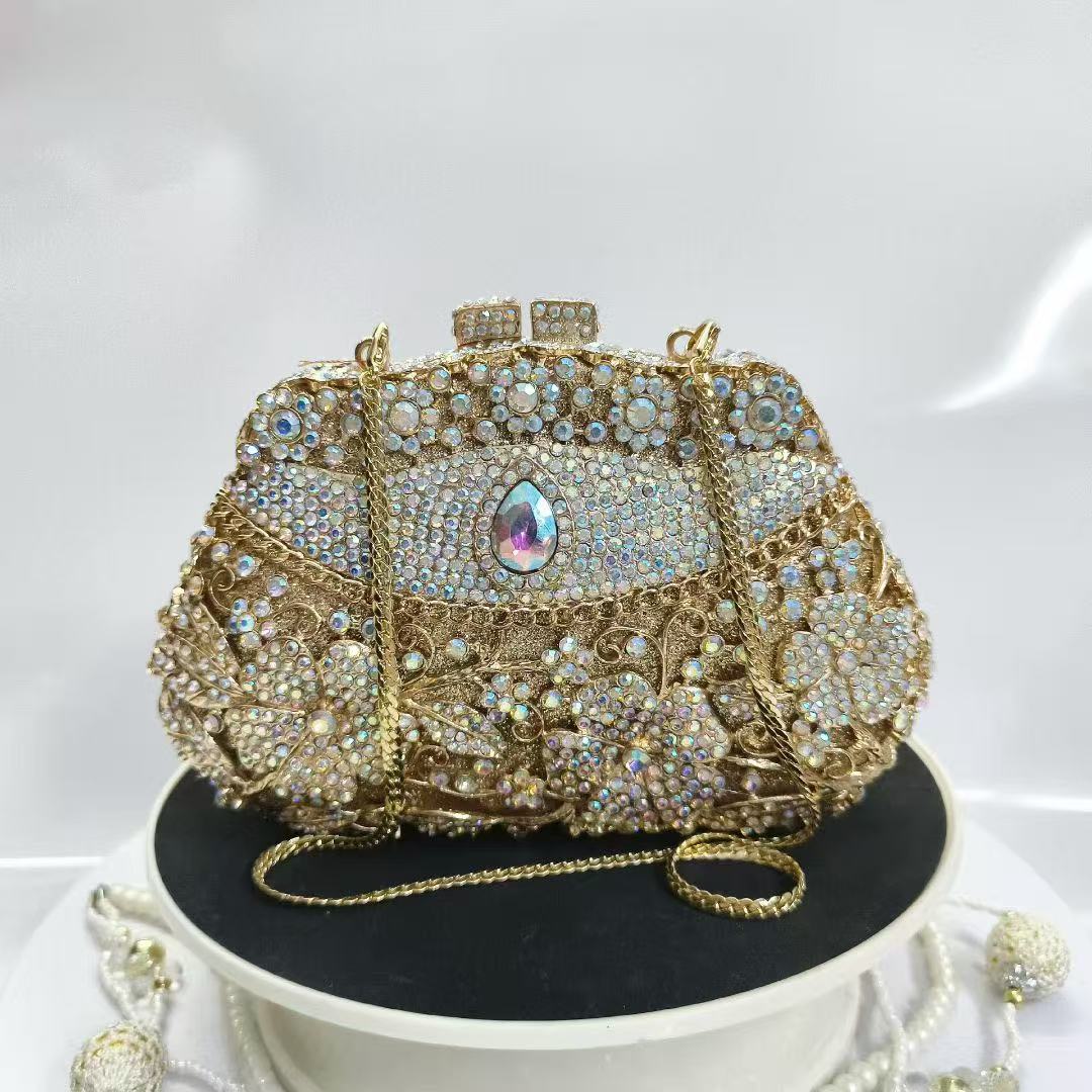 Gold Metal Flower Diamond Even - Women Bags Gold ulasan dan harga