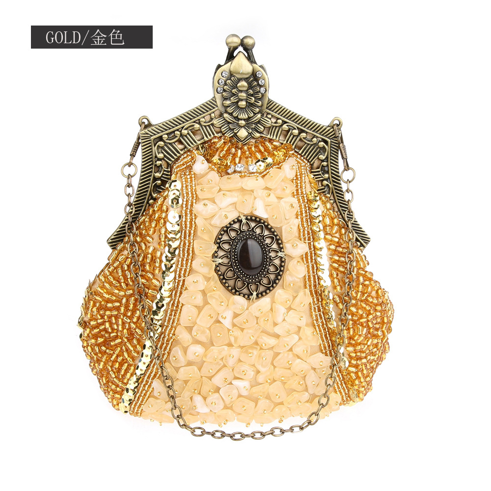 Retro Fashion Pearl Sequin Bea - Women Bags Gold ulasan dan harga